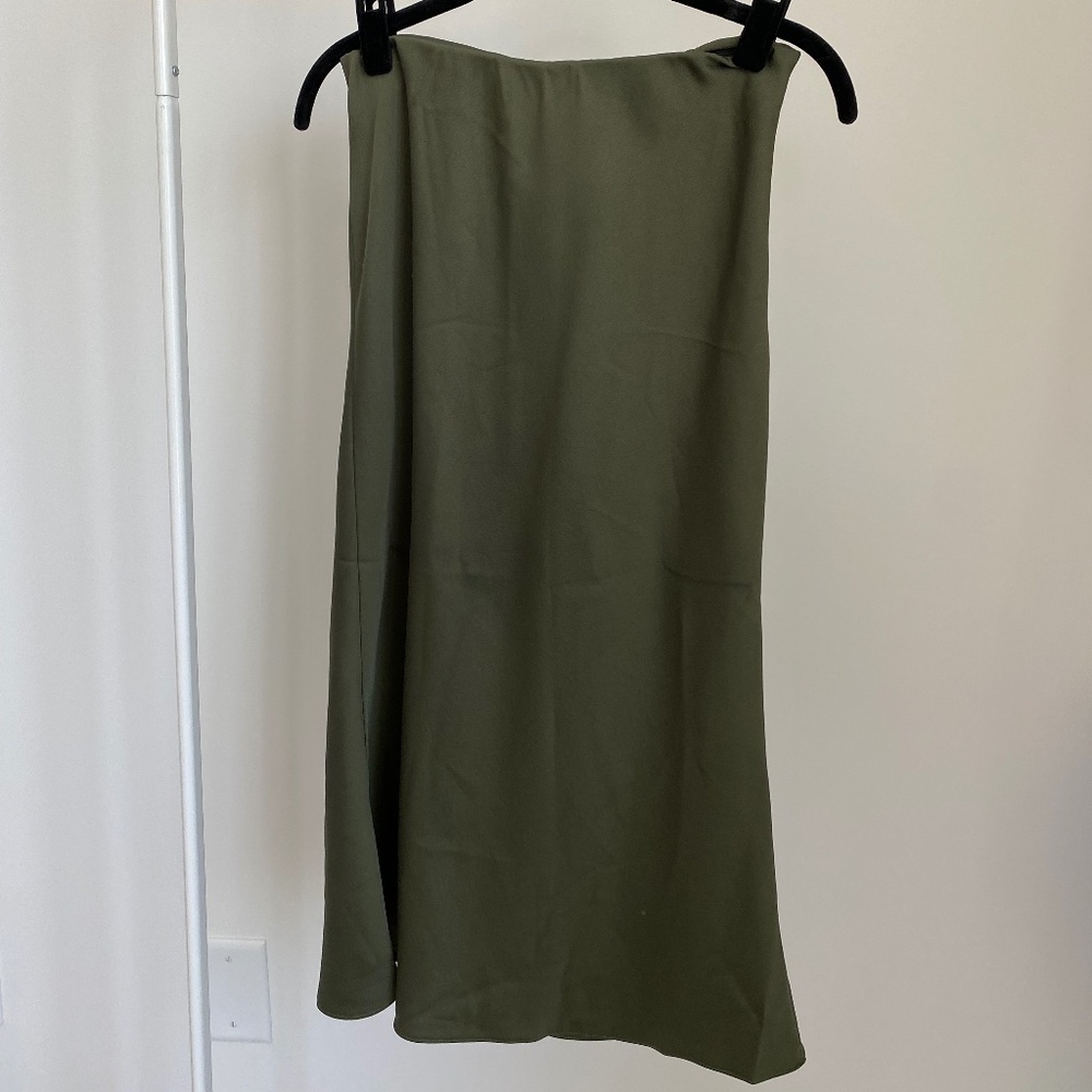 Olive Green Satin Skirt Small